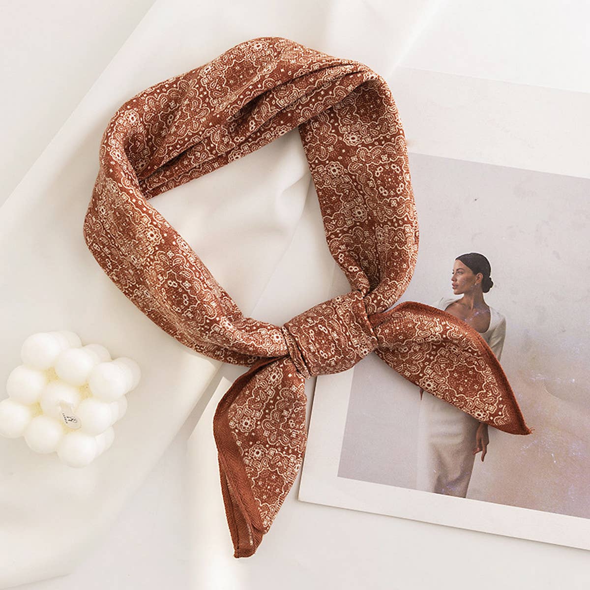 Vintage Houndstooth Print Satin Square Scarf - Purpose + Passion Boutique