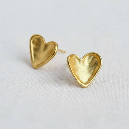 Vintage Inspired Gold - Toned Textured Heart Stud Earrings - Purpose + Passion Boutique