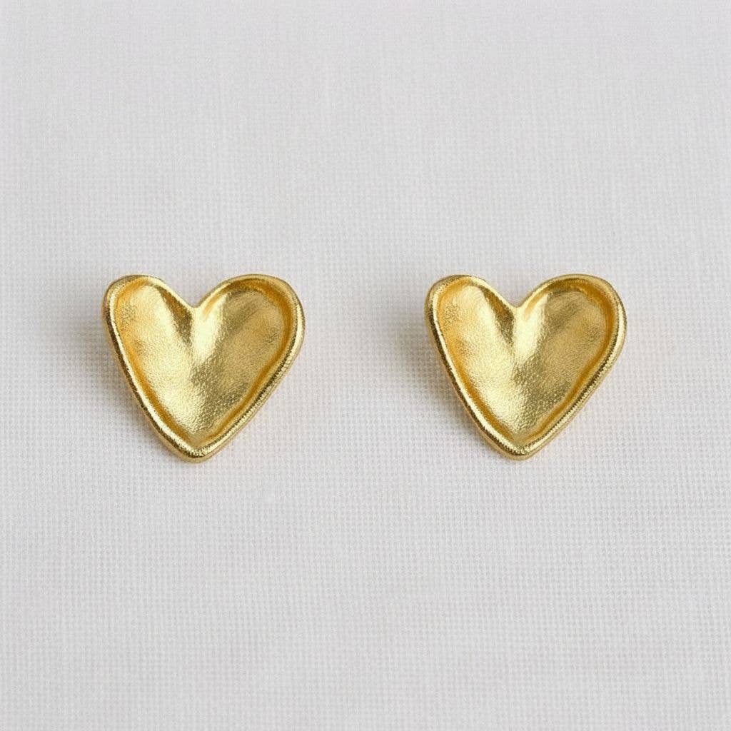 Vintage Inspired Gold - Toned Textured Heart Stud Earrings - Purpose + Passion Boutique