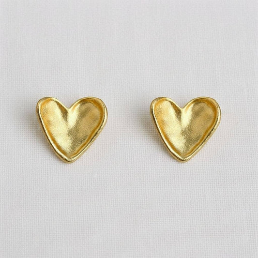 Vintage Inspired Gold - Toned Textured Heart Stud Earrings - Purpose + Passion Boutique