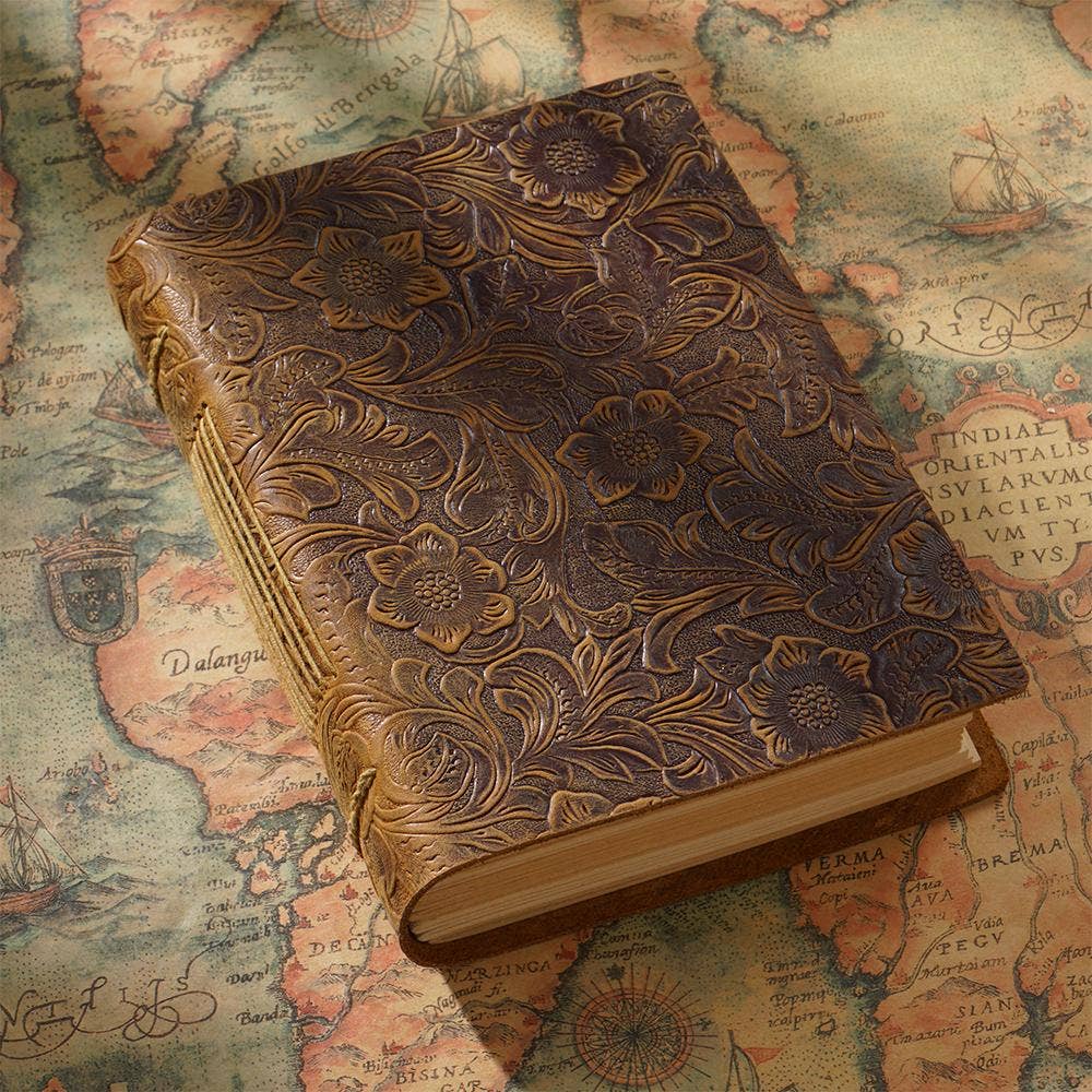 Vintage Leather Handmade Journal: Carved Vertical Style - Purpose + Passion Boutique