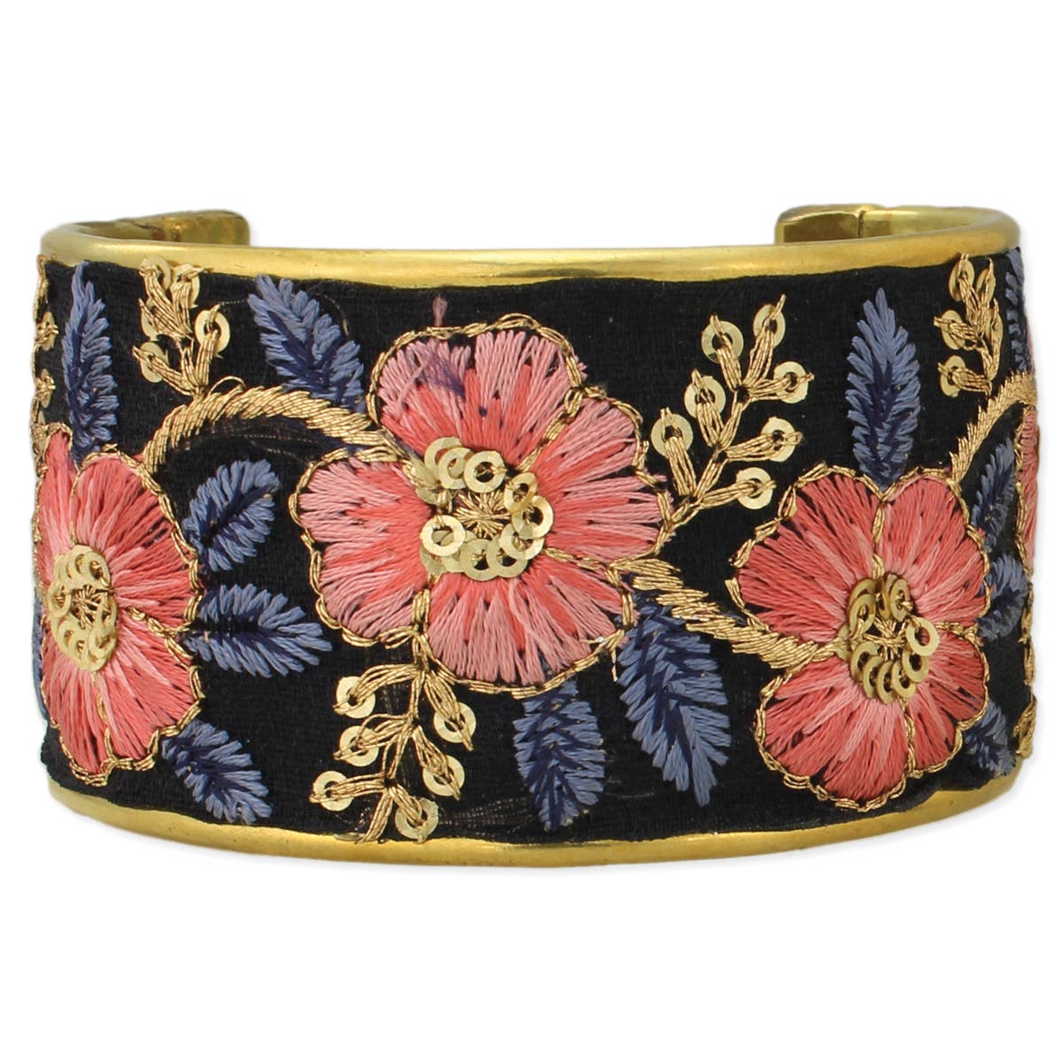 Vintage Pink Blue Embroidered Cuff Bracelet - Purpose + Passion Boutique