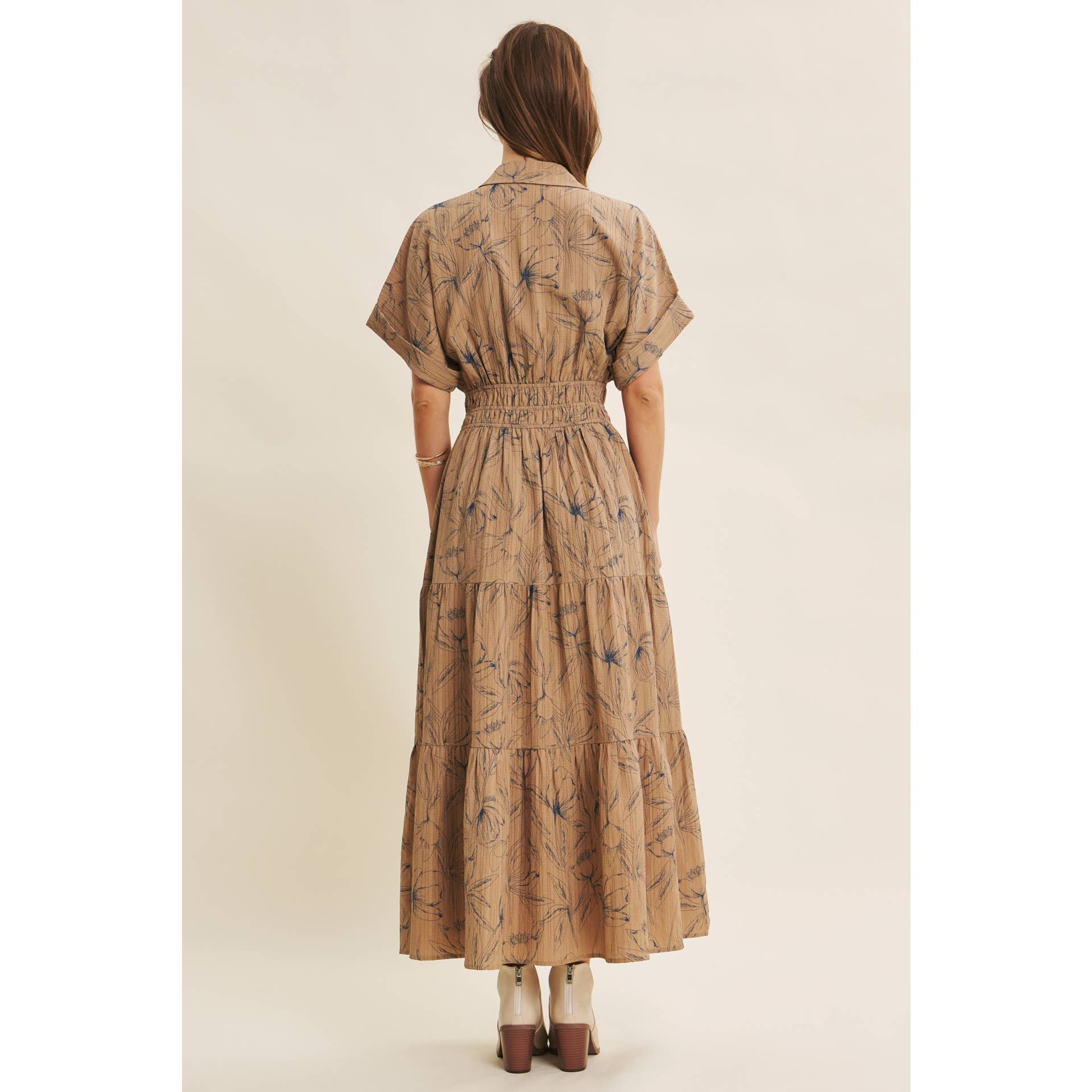 Vintage Textured Mocha Floral Maxi Dress - Purpose + Passion Boutique