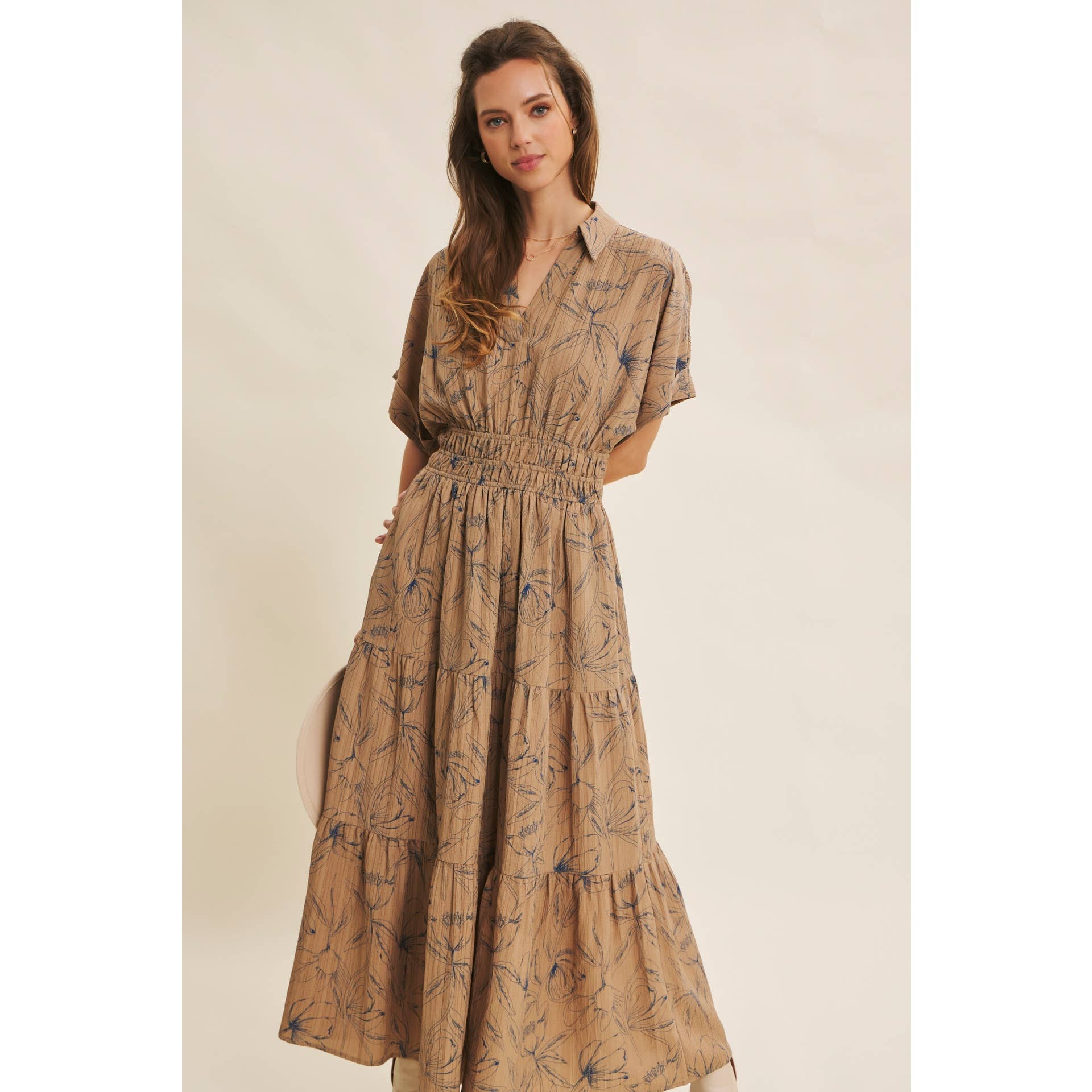 Vintage Textured Mocha Floral Maxi Dress - Purpose + Passion Boutique
