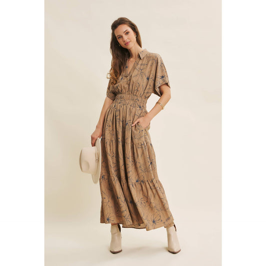Vintage Textured Mocha Floral Maxi Dress - Purpose + Passion Boutique