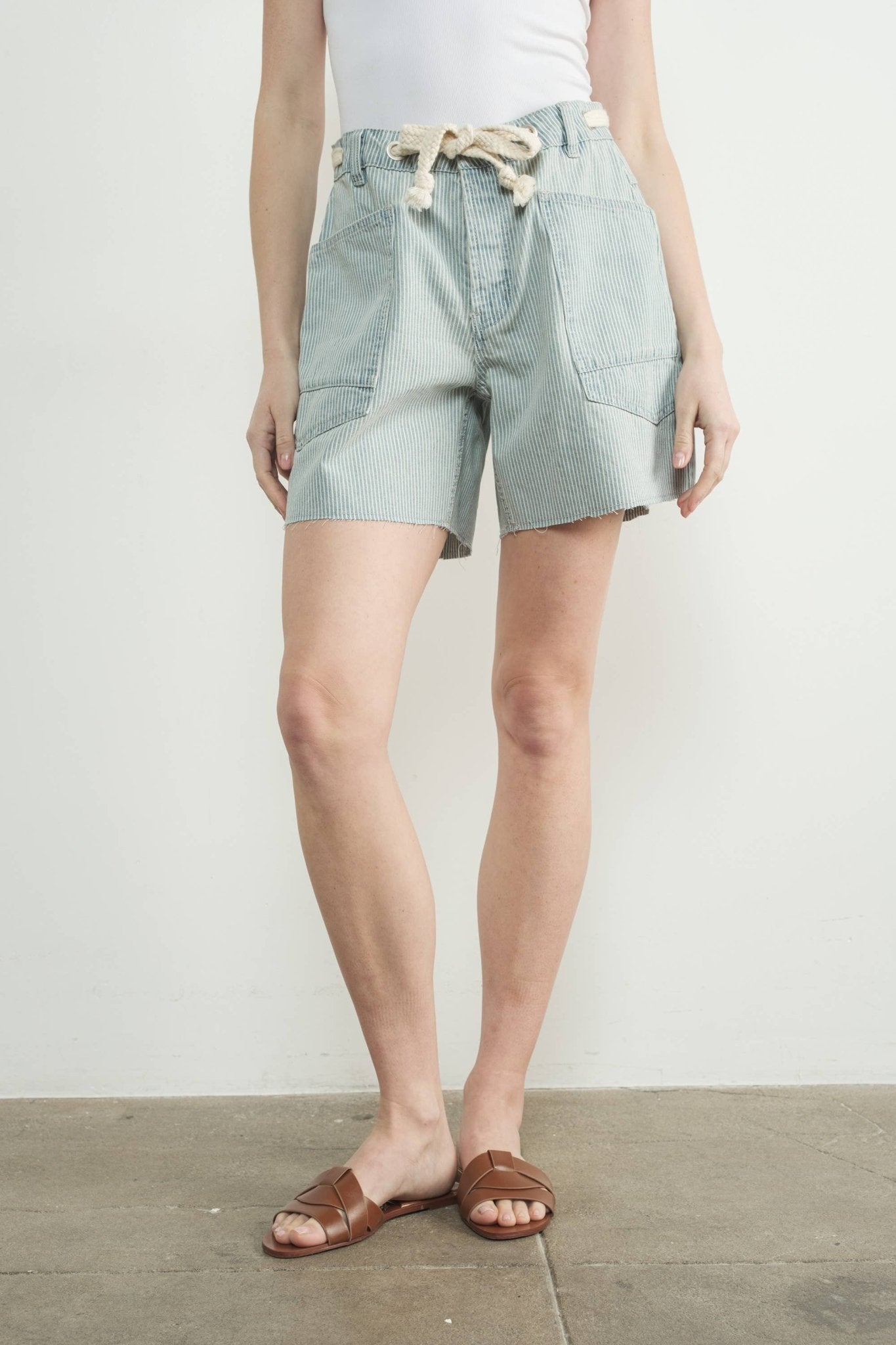 Vintage Washed Denim Stripe Barrel Shorts - Purpose + Passion Boutique