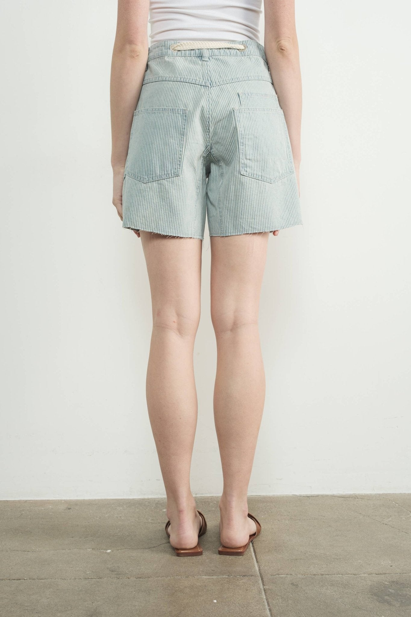 Vintage Washed Denim Stripe Barrel Shorts - Purpose + Passion Boutique
