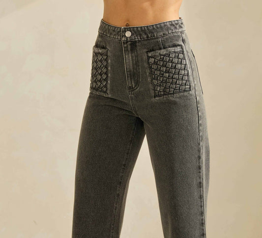 Washed Black Denim Pants with Woven - Effect Pockets - Purpose + Passion Boutique