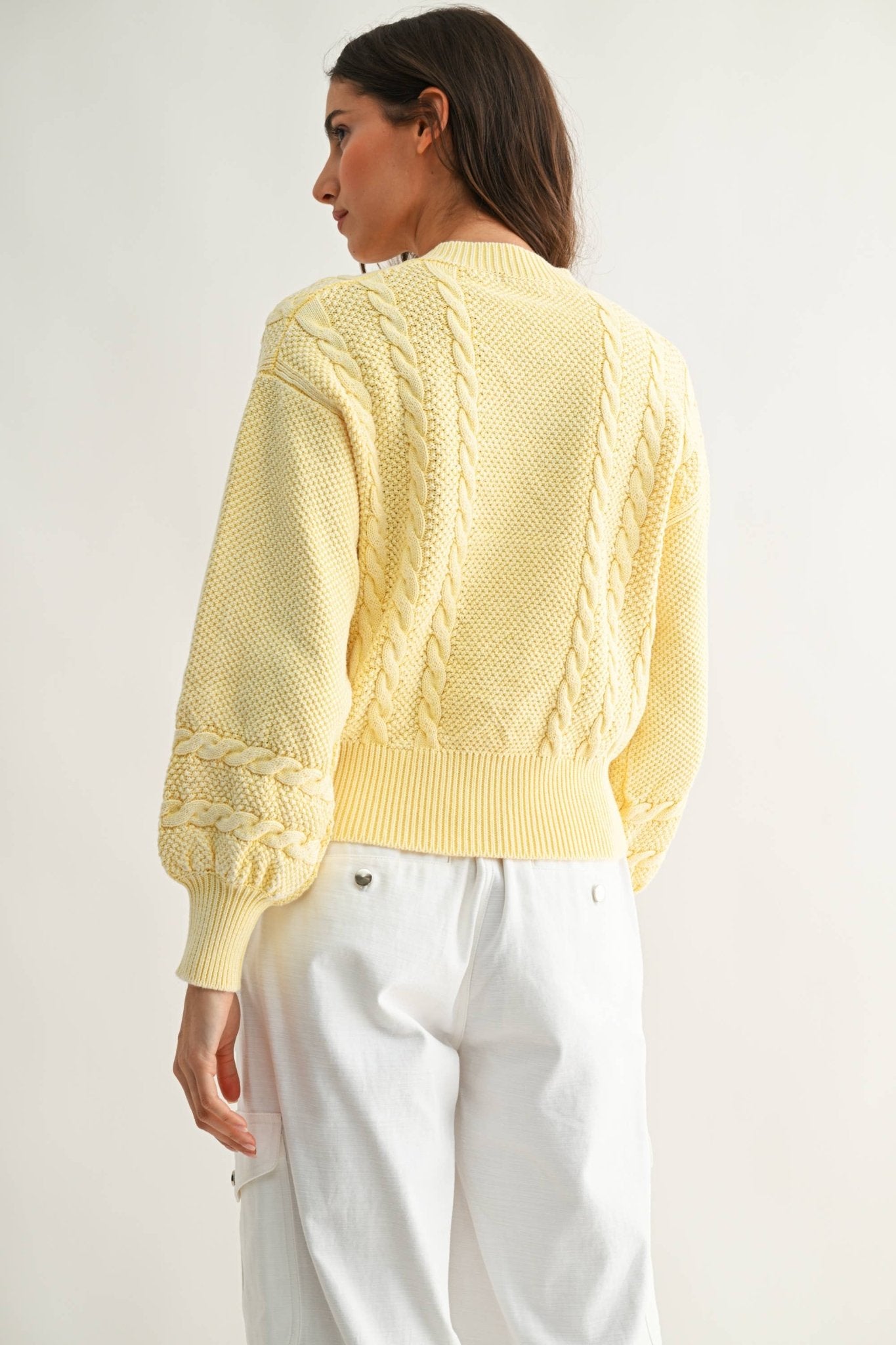 Washed Yellow Cable Knit Cardigan - Purpose + Passion Boutique