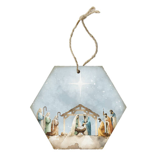Watercolor Nativity Scene Honeycomb Ornament - Purpose + Passion Boutique
