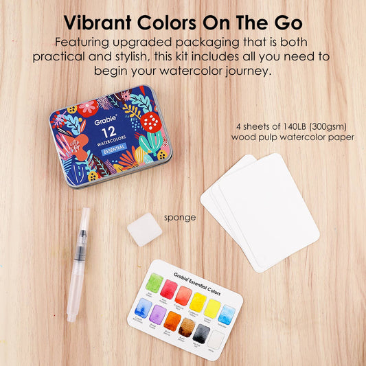 Watercolor Pocket - Set Of 12 Paints + Brush - Purpose + Passion Boutique