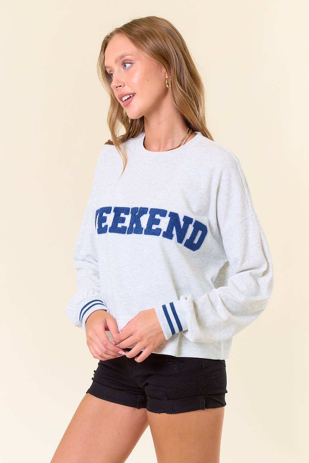 WEEKEND Chenille Patched Crop Sweatshirt - Purpose + Passion Boutique