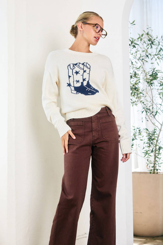 Western Boot Motif Sweater - Purpose + Passion Boutique