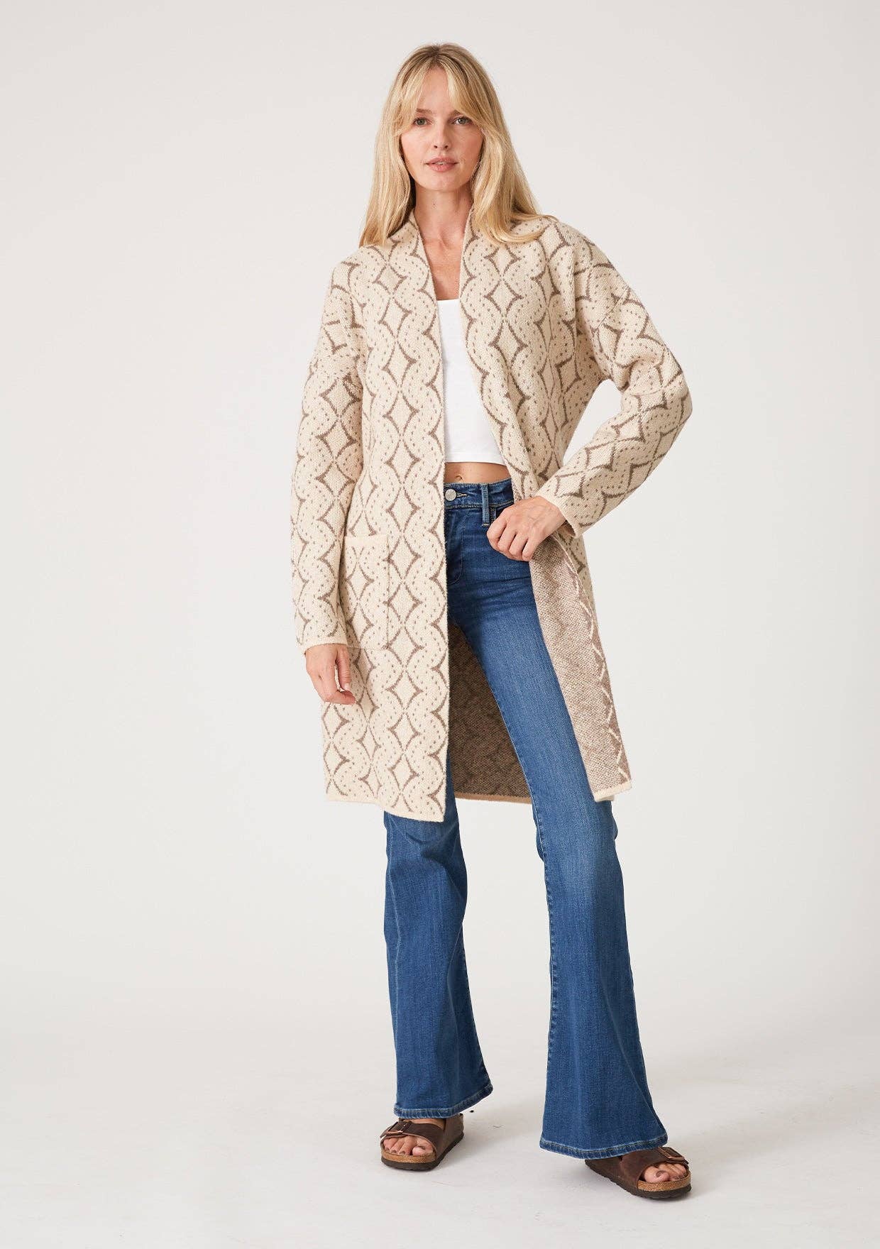 Western Diamond Jacquard Belted Cardigan - Taupe - Purpose + Passion Boutique