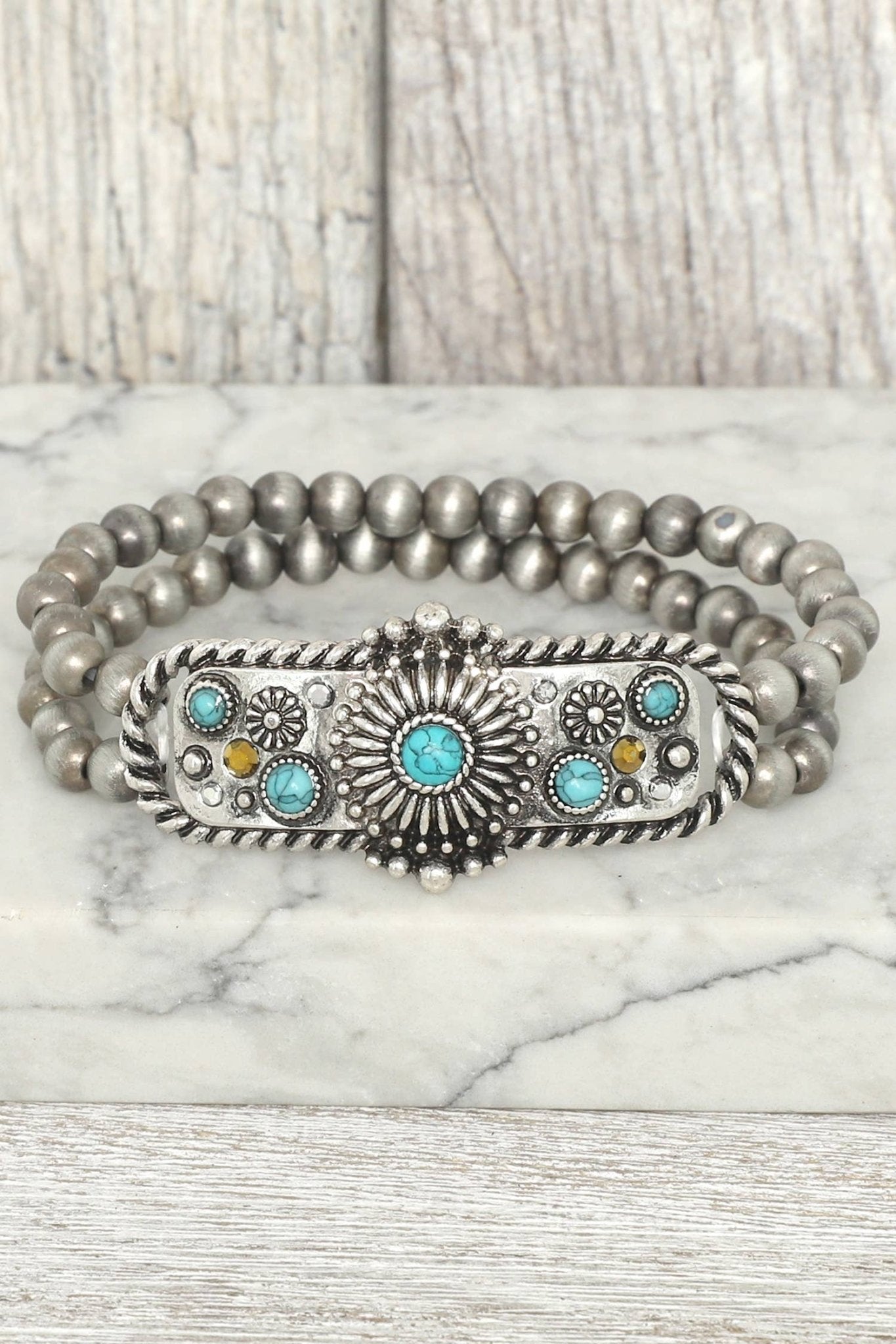 Western Floral Turquoise Concho Stretch Bracelet - Purpose + Passion Boutique