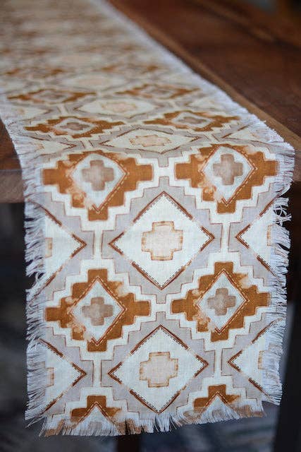 Western Rustic Farmhouse Geometric Linen Table Runner - Purpose + Passion Boutique