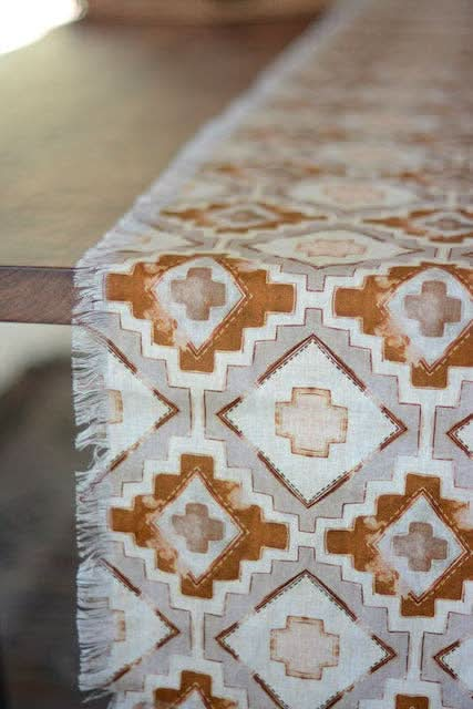 Western Rustic Farmhouse Geometric Linen Table Runner - Purpose + Passion Boutique