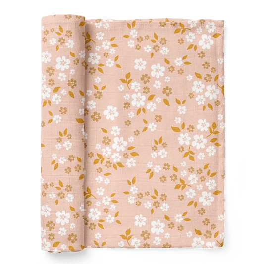 Whimsy Floral Peach Muslin Swaddle Baby Blanket - Purpose + Passion Boutique