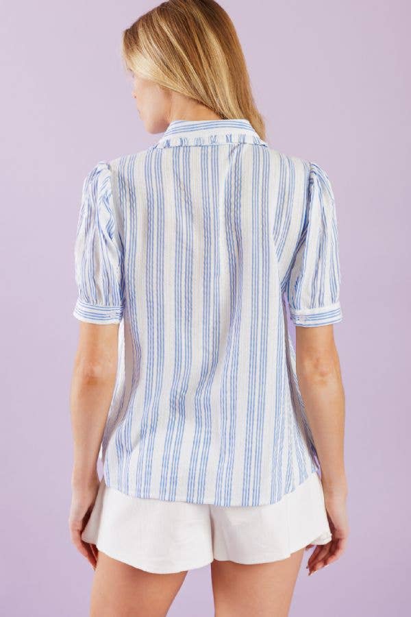 White & Blue Striped Ruffle Top - Purpose + Passion Boutique