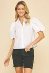 White Bubble Sleeve Blouse - Purpose + Passion Boutique