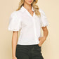 White Bubble Sleeve Blouse - Purpose + Passion Boutique