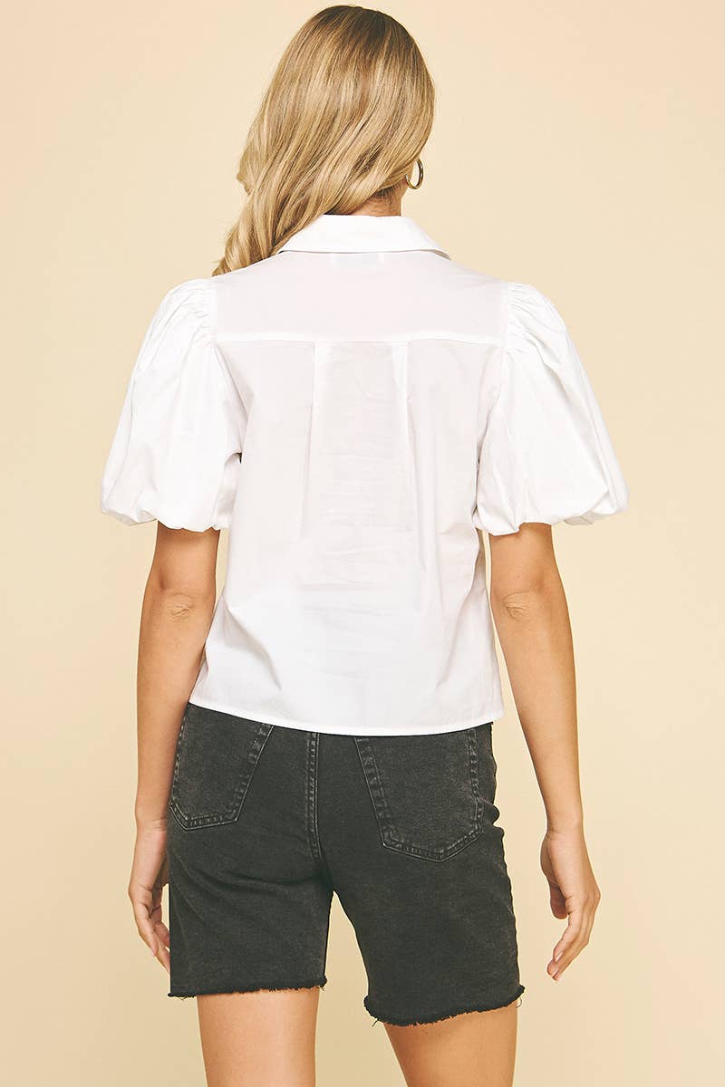 White Bubble Sleeve Blouse - Purpose + Passion Boutique