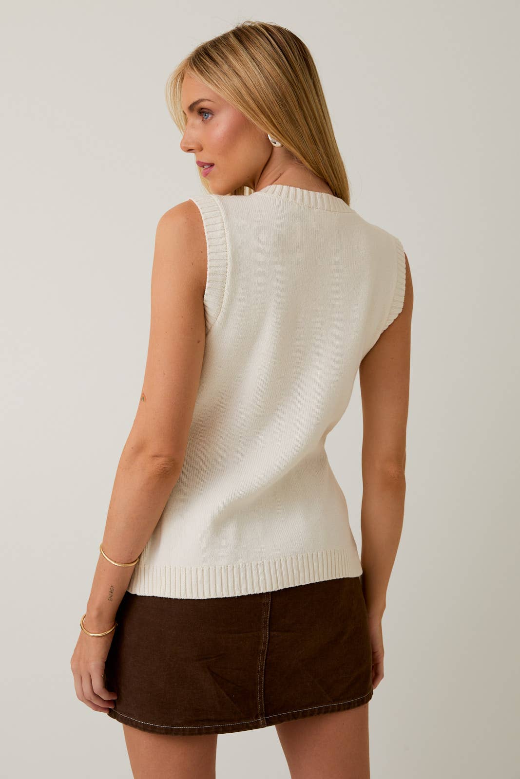 White Button Down Knit Vest - Purpose + Passion Boutique
