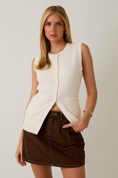 White Button Down Knit Vest - Purpose + Passion Boutique
