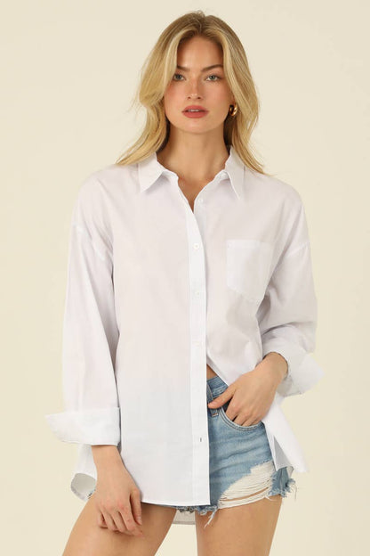 White Button Down Relaxed Fit Shirt - Purpose + Passion Boutique