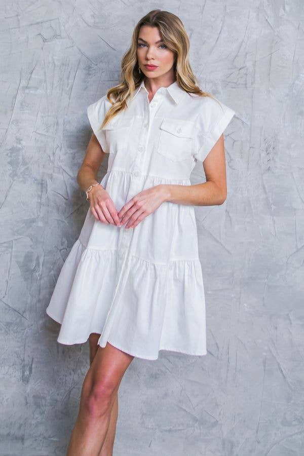White Denim Mini Dress - Purpose + Passion Boutique
