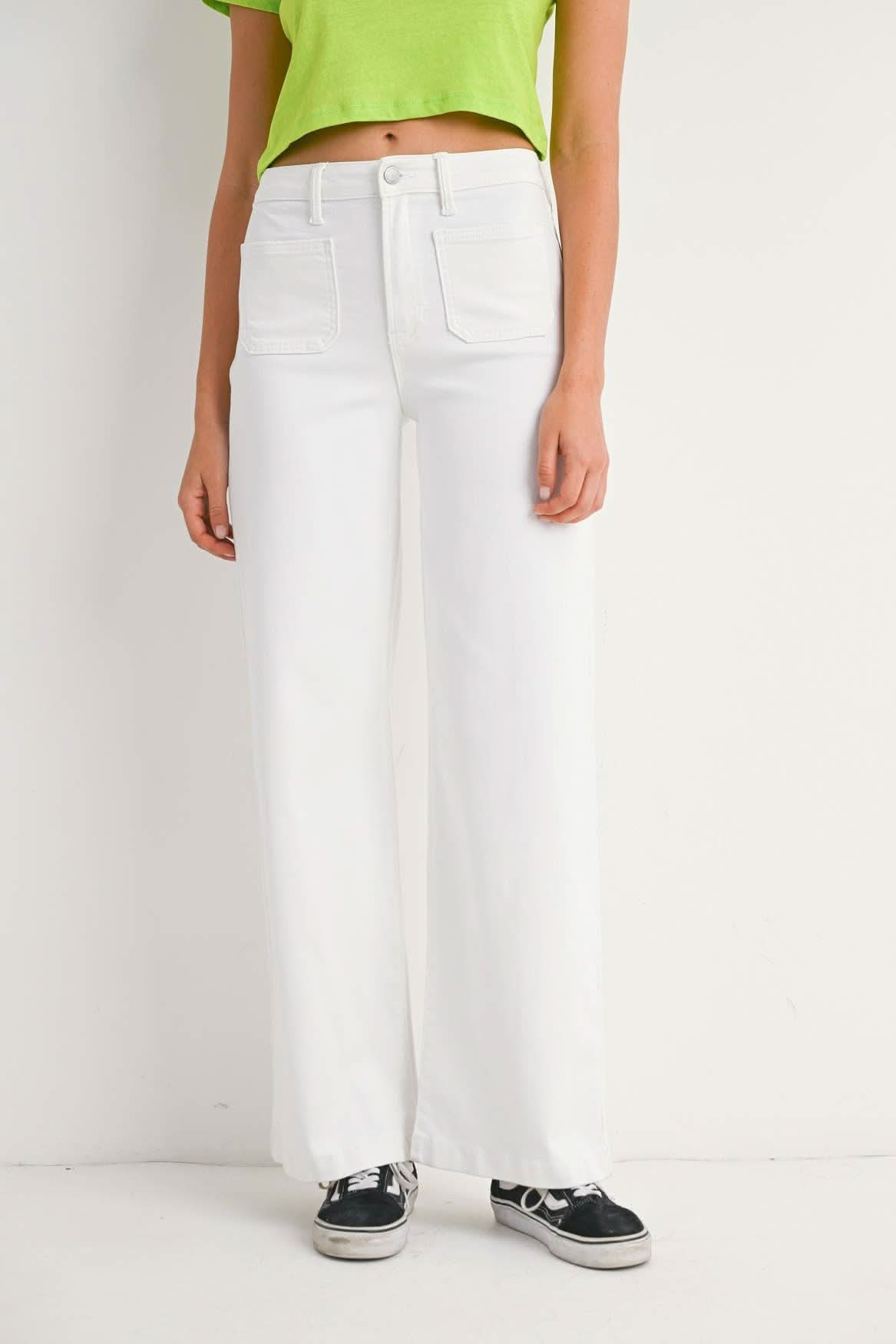 White Denim Mini Patch Pocket Wide - Purpose + Passion Boutique