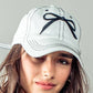 White Embroidered Bow Detail Relaxed Baseball Cap - Purpose + Passion Boutique