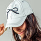 White Embroidered Bow Detail Relaxed Baseball Cap - Purpose + Passion Boutique