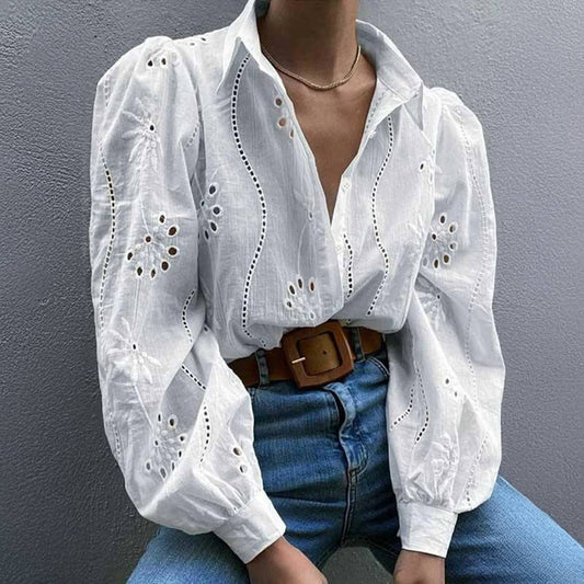 White Hollow Bubble Sleeve Top - Purpose + Passion Boutique