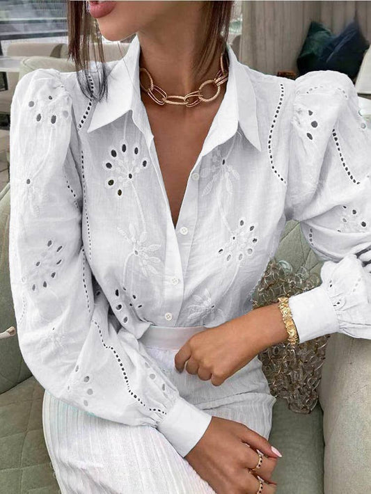 White Hollow Bubble Sleeve Top - Purpose + Passion Boutique