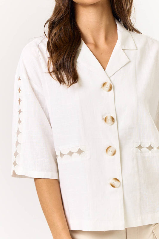 White Linen Button Down Top - Purpose + Passion Boutique