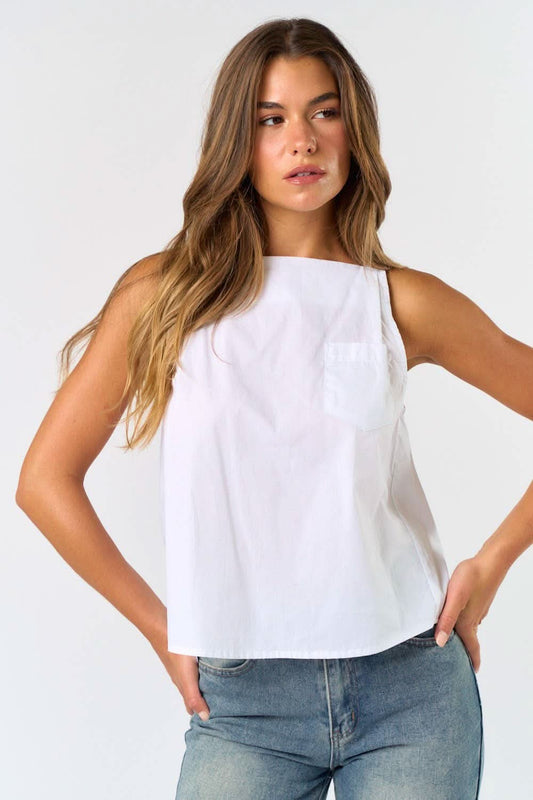 White Pleated Square Neck Tank Top - Purpose + Passion Boutique