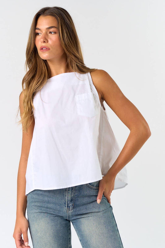 White Pleated Square Neck Tank Top - Purpose + Passion Boutique