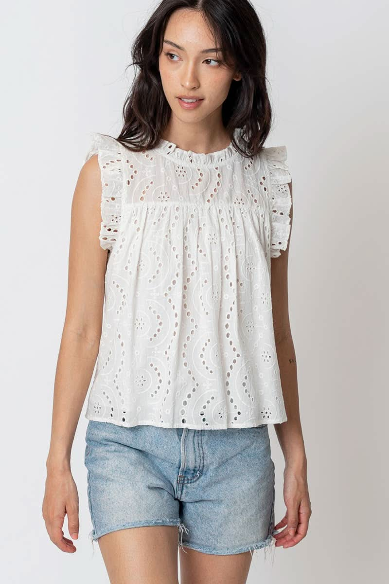 White Sleeveless Eyelet Top - Purpose + Passion Boutique