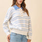 White Striped Knit Drop Shoulder Ribbed Trim Pullover - Purpose + Passion Boutique