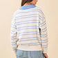 White Striped Knit Drop Shoulder Ribbed Trim Pullover - Purpose + Passion Boutique