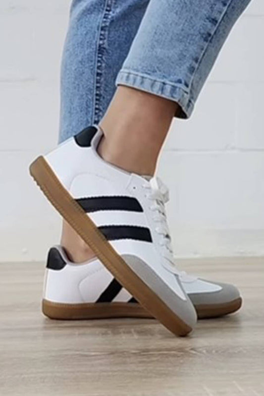 White Striped Lace - up Flat Sneakers - Purpose + Passion Boutique