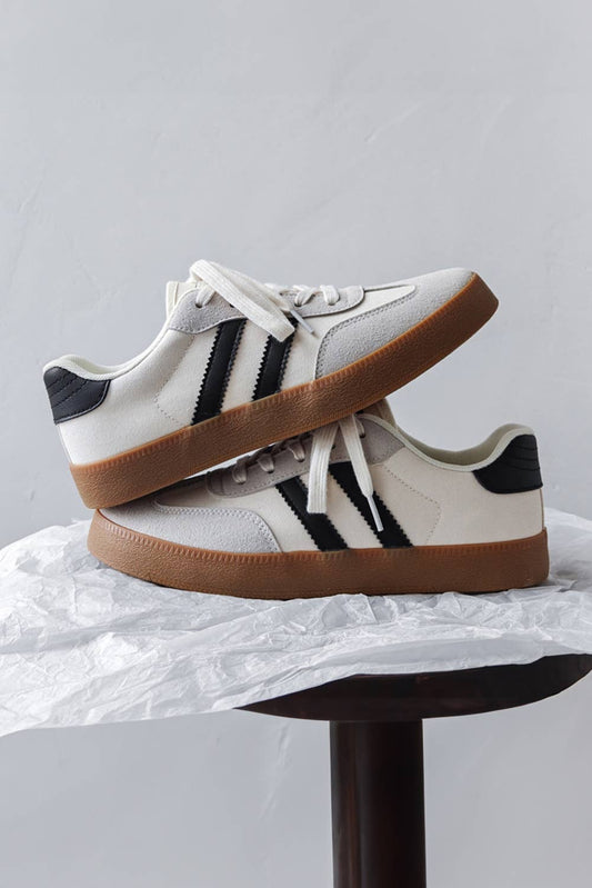 White Striped Lace - up Flat Sneakers - Purpose + Passion Boutique