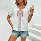 White V - neck Embroidered Shirt - Purpose + Passion Boutique