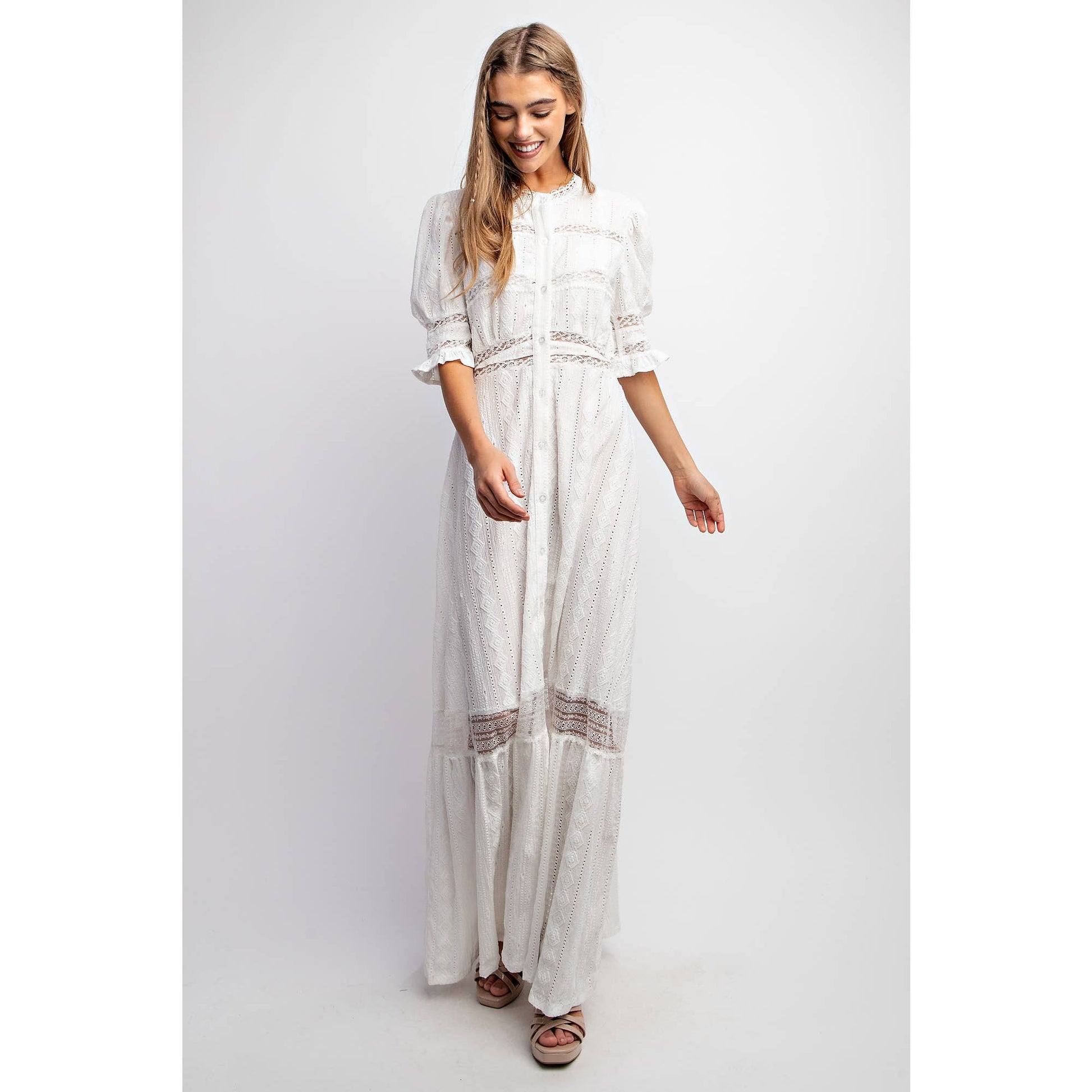 White Woven Maxi Button Down Dress - Purpose + Passion Boutique