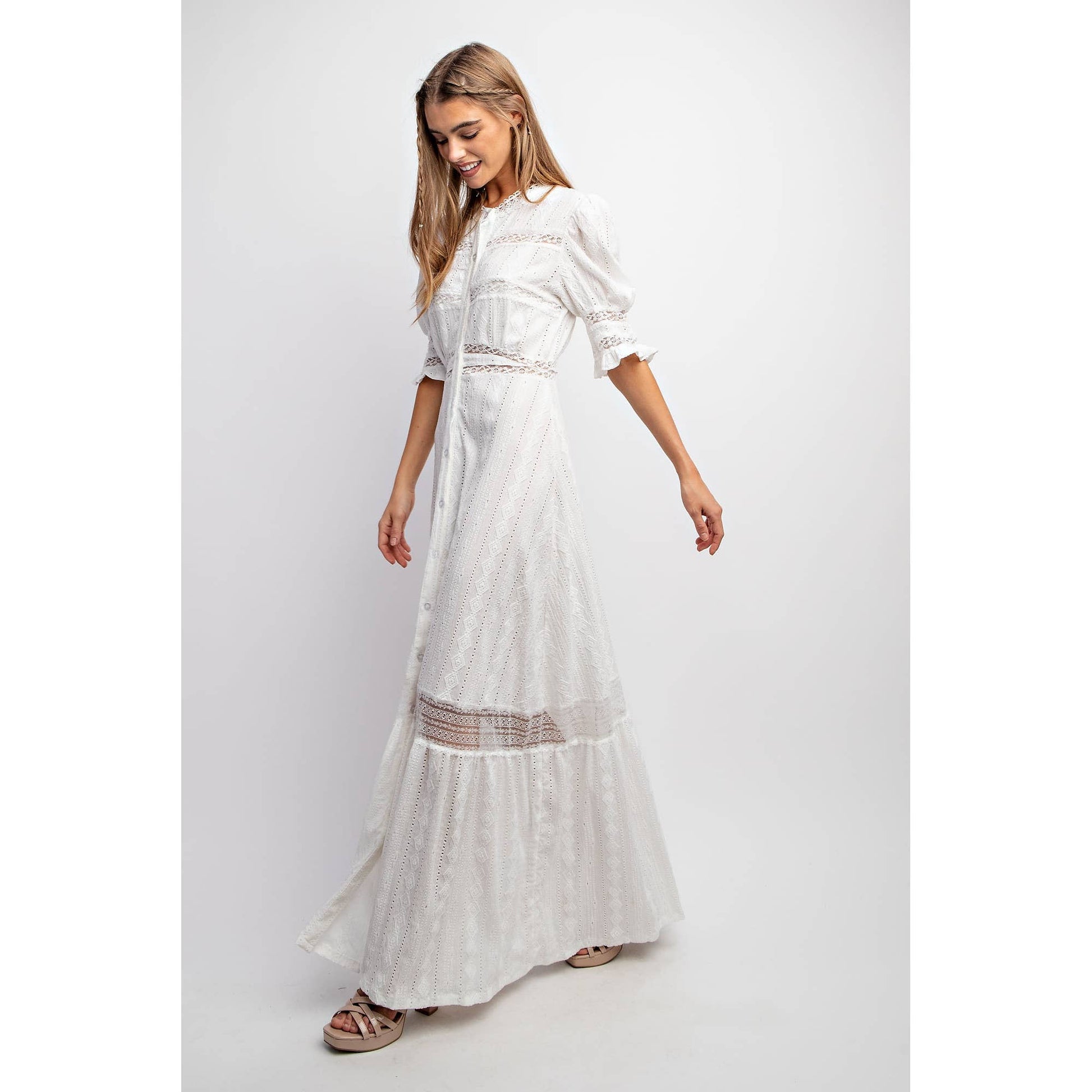 White Woven Maxi Button Down Dress - Purpose + Passion Boutique
