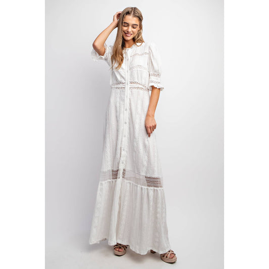 White Woven Maxi Button Down Dress - Purpose + Passion Boutique