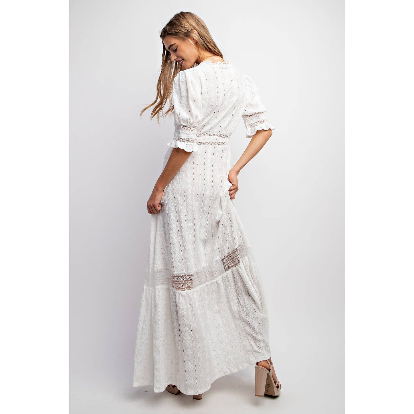 White Woven Maxi Button Down Dress - Purpose + Passion Boutique