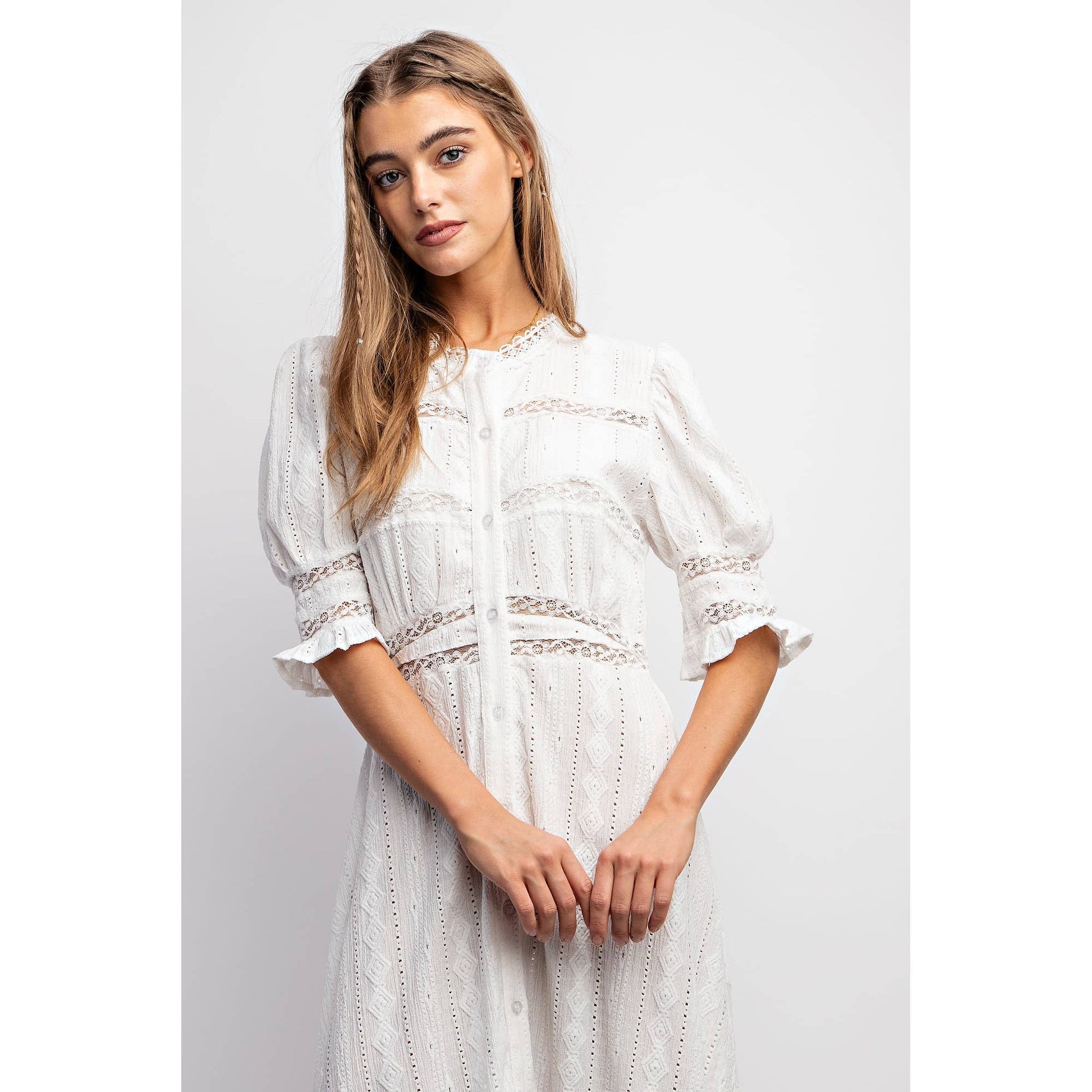 White Woven Maxi Button Down Dress - Purpose + Passion Boutique