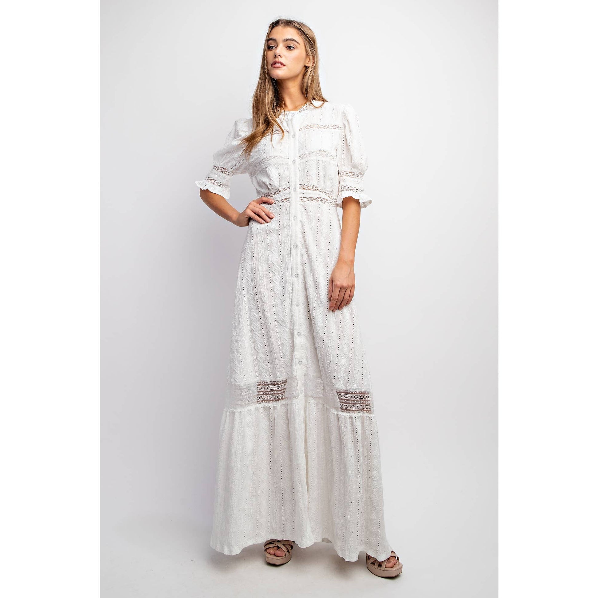 White Woven Maxi Button Down Dress - Purpose + Passion Boutique